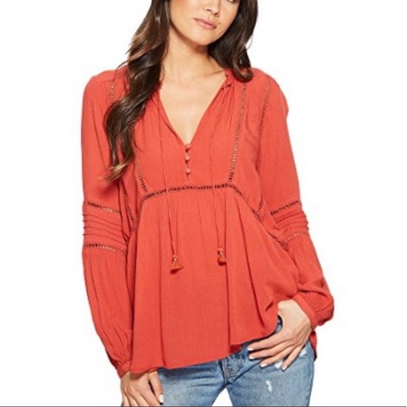 NWT Amuse Society red woven peasant top - Picture 4 of 6